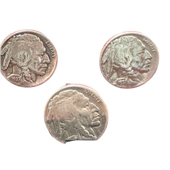 Buffalo Nickel 1937 cufflinks and tie tack set Vintage NIB - Picture 1 of 7